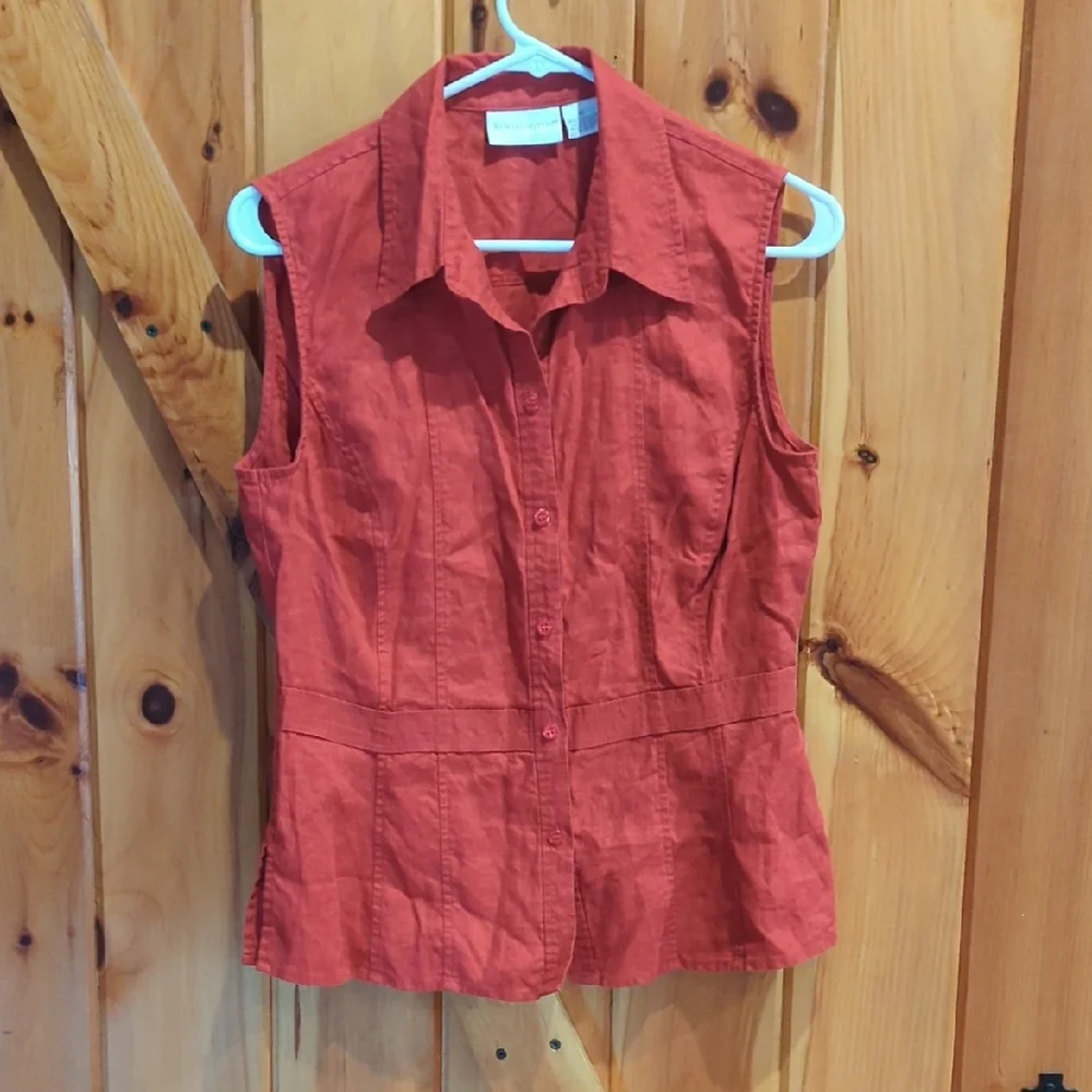 Red Linen Button Down - Picture 1 of 6